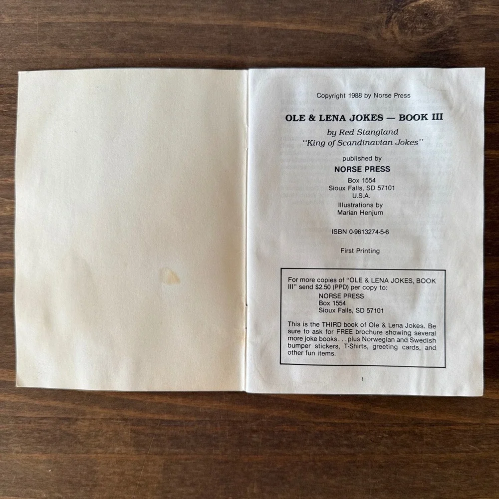 Red Stangland Ole & Lena Jokes Book III 1988 First Printing Norse Press Paperbac
